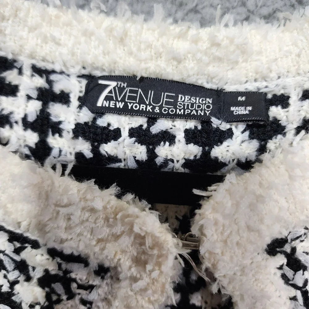 7th Avenue Design Studio New York Co Womens Cardigan Sweater Black‎ White Medium